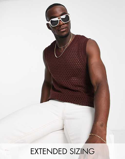 DESIGN pointelle v-neck tank in brown