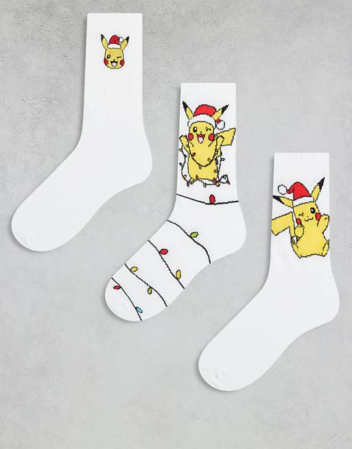 DESIGN Pokémon 3 pack socks with Christmas graphic in white