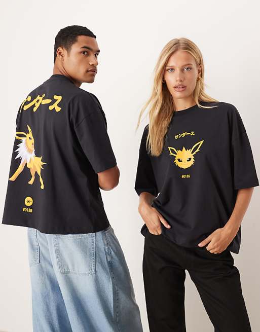 DESIGN Pokemon unisex boxy oversized t-shirt with Jolteon print in washed black