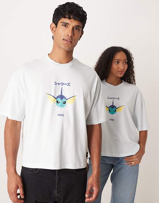 DESIGN Pokemon Unisex Boxy Oversized T-shirt With Vaporeon Print In Blue