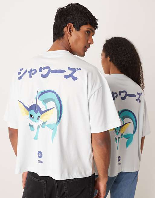 DESIGN Pokemon Unisex Boxy Oversized T-shirt With Vaporeon Print In Blue