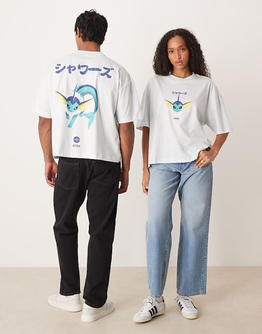 DESIGN Pokemon unisex boxy oversized t-shirt with Vaporeon print in blue