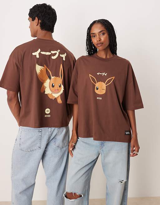 DESIGN Pokemon unisex boxy oversized t-shirt with Eevee print in brown