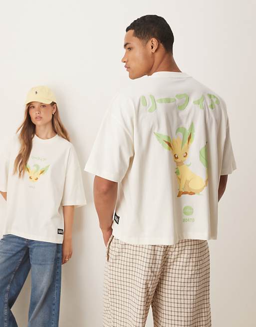 DESIGN Pokemon Unisex Oversized T-shirt With Leafeon Prints In Stone