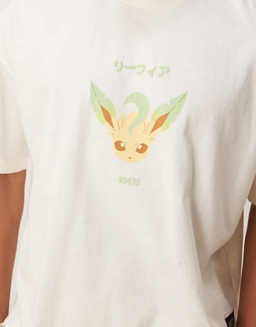 DESIGN Pokemon Unisex Oversized T-shirt With Leafeon Prints In Stone
