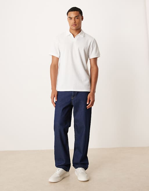 DESIGN Polo In Blue And Off White Stripe