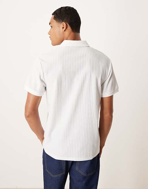 DESIGN Polo In Blue And Off White Stripe