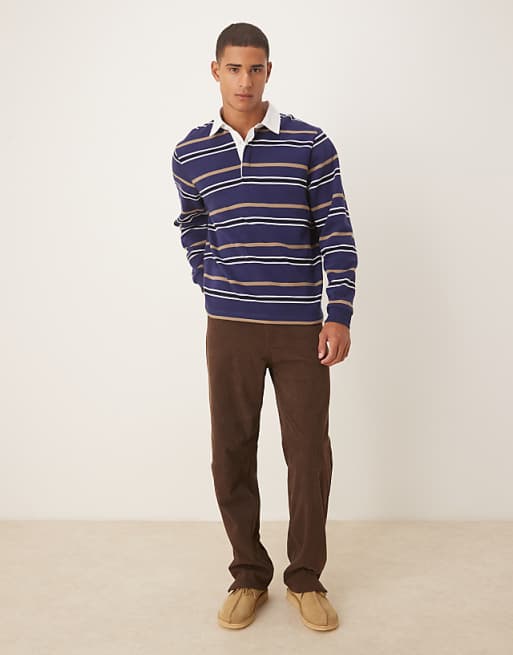 DESIGN Polo Stripe Sweatshirt In Blue