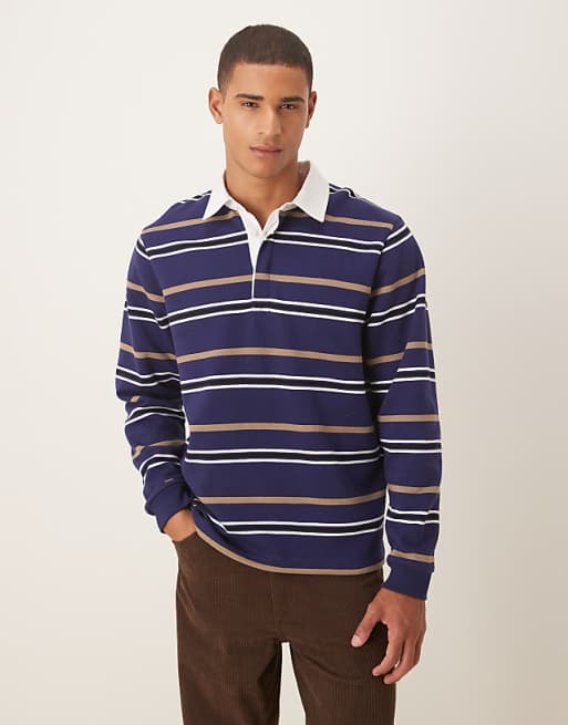 DESIGN polo stripe sweatshirt in blue