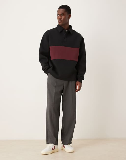 DESIGN Polo Sweatshirt With Contrast Panels In Black