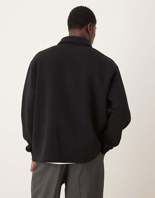 DESIGN Polo Sweatshirt With Contrast Panels In Black