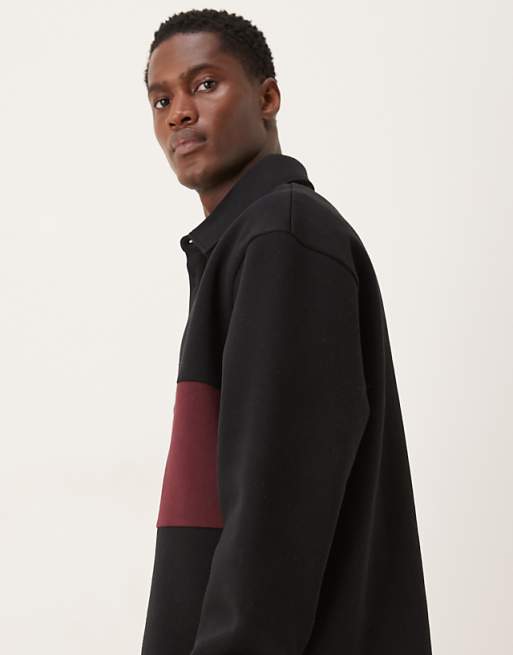 DESIGN Polo Sweatshirt With Contrast Panels In Black