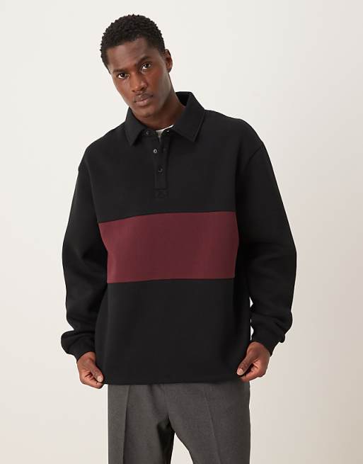 DESIGN polo sweatshirt with contrast panels in black