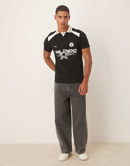 DESIGN Polo With City Graphic In Black