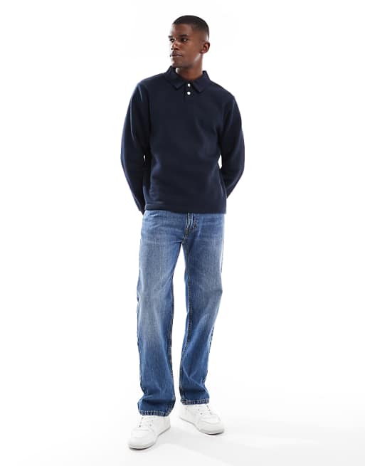 DESIGN Polo With Rib Collar In Navy