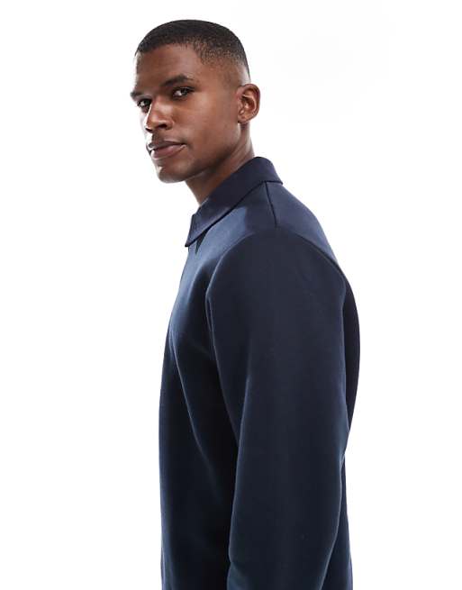 DESIGN Polo With Rib Collar In Navy