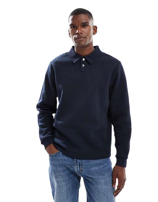 DESIGN Polo With Rib Collar In Navy