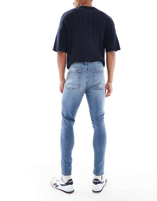 DESIGN Power Stretch Jeans In Mid Wash Blue