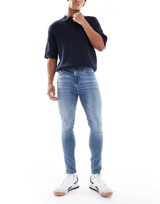 DESIGN Power Stretch Jeans In Mid Wash Blue