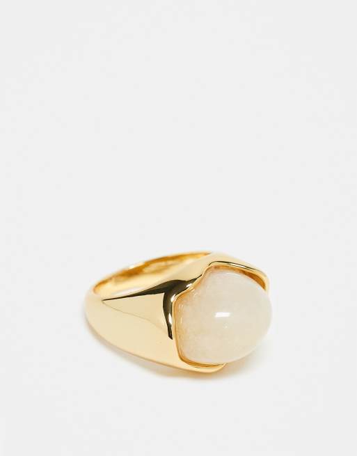 DESIGN Premium 14k Gold Plated Ring With Semi Precious Amber Stone