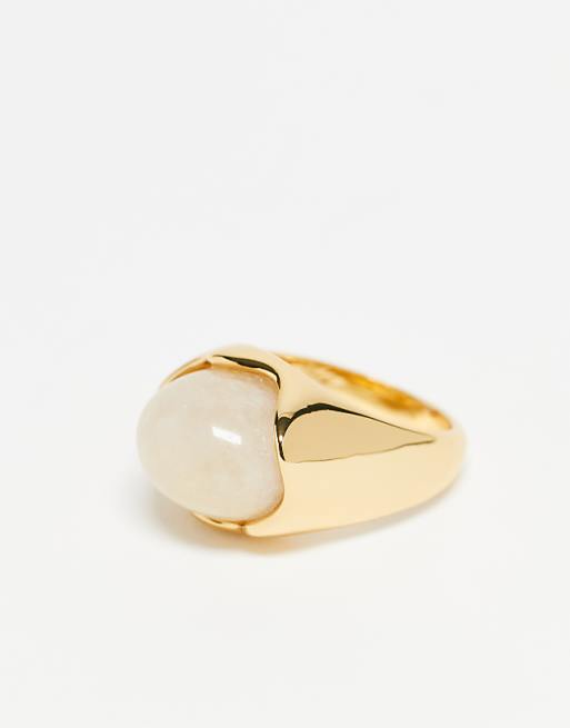 DESIGN Premium 14k gold plated ring with semi precious amber stone