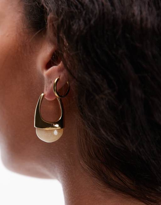 DESIGN Premium 14k Gold Plated Semi-precious Drop Hoops In Gold Tone