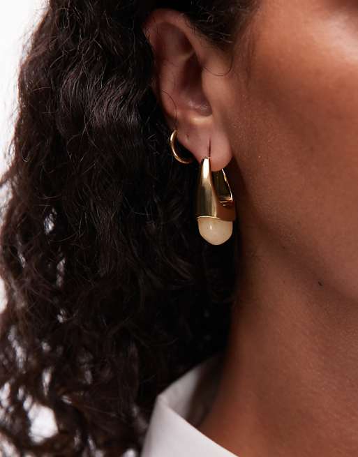 DESIGN Premium 14k gold plated semi-precious drop hoops in gold tone