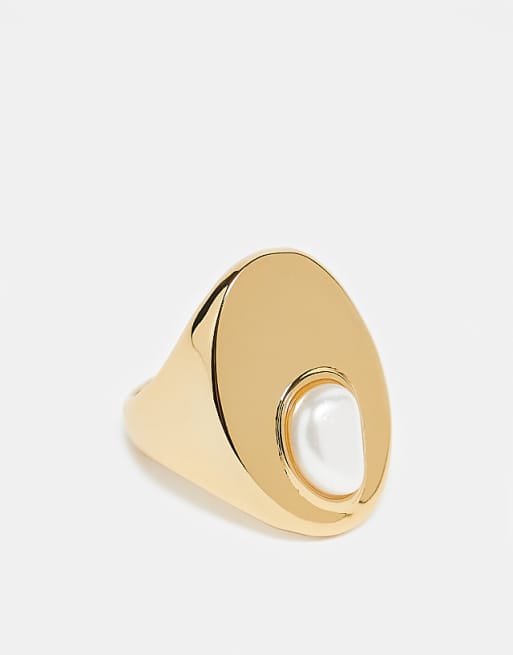 DESIGN premium 14k gold plated signet ring with brushed pearl