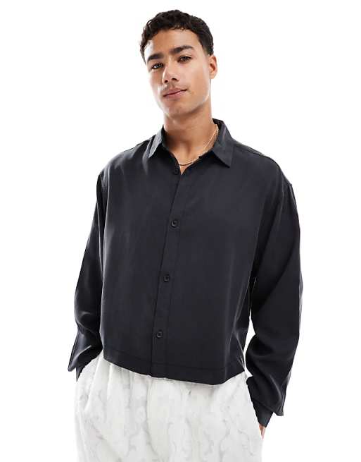 DESIGN premium boxy oversized shirt in black