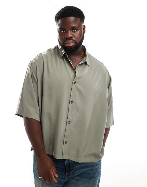 DESIGN Premium Boxy Oversized Shirt In Khaki