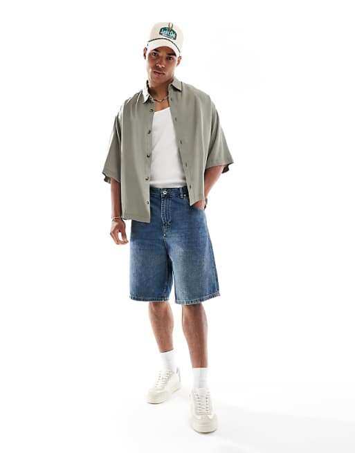 DESIGN Premium Boxy Oversized Shirt In Khaki
