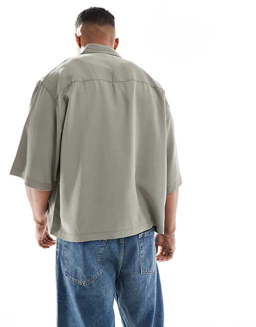DESIGN Premium Boxy Oversized Shirt In Khaki