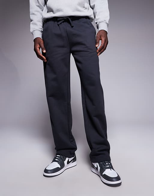 DESIGN premium heavy weight straight leg joggers in 400gsm in charcoal
