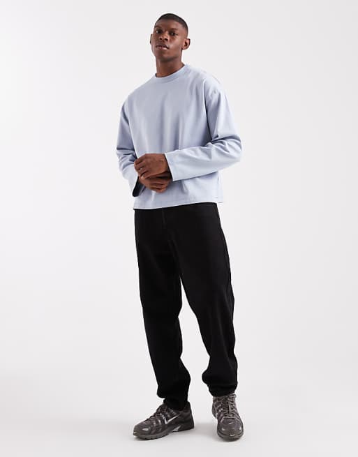 DESIGN Premium Heavyweight 330gsm Boxy Oversized Long Sleeve T-shirt With Number Graphic In Light Blue