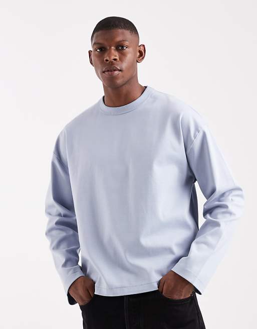 DESIGN Premium Heavyweight 330gsm Boxy Oversized Long Sleeve T-shirt With Number Graphic In Light Blue