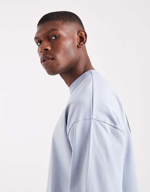 DESIGN Premium Heavyweight 330gsm Boxy Oversized Long Sleeve T-shirt With Number Graphic In Light Blue