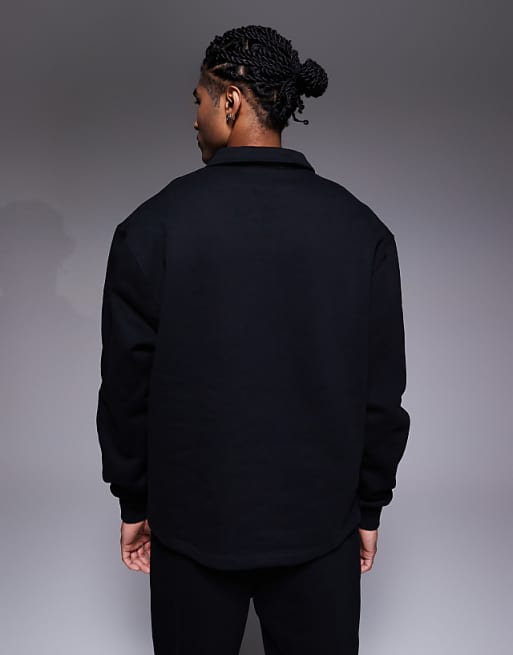 DESIGN Premium Heavyweight Co-ord Oversized Collared Quarter Zip Sweatshirt In Black