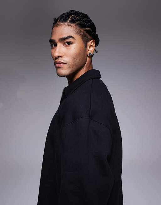 DESIGN Premium Heavyweight Co-ord Oversized Collared Quarter Zip Sweatshirt In Black
