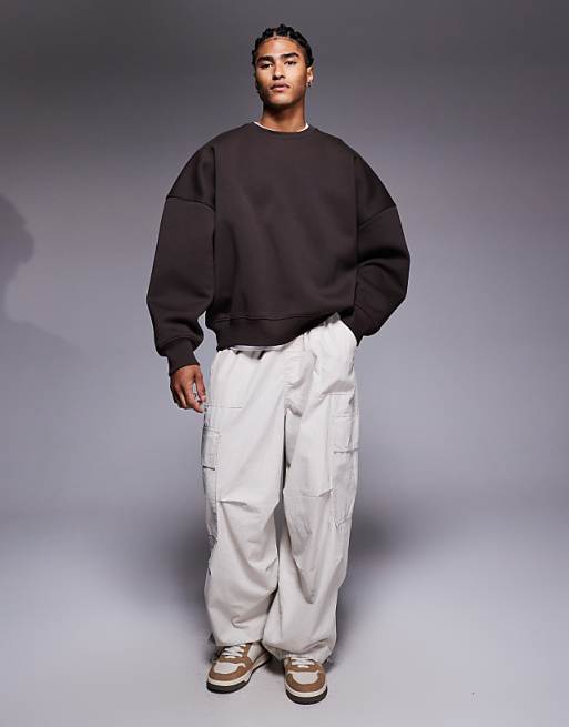 DESIGN Premium Heavyweight Extreme Oversized Sweatshirt In Scuba-style Fabric In Brown