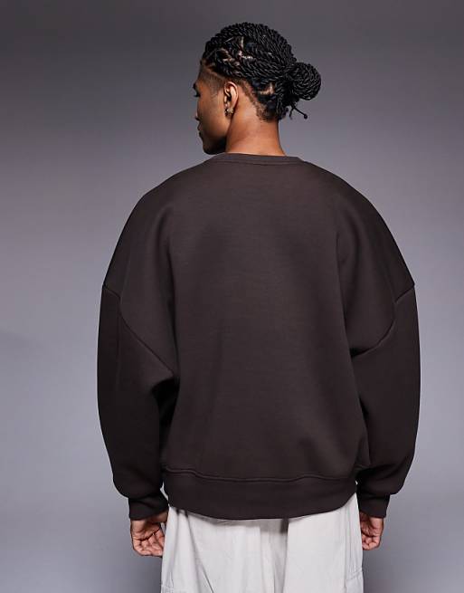 DESIGN Premium Heavyweight Extreme Oversized Sweatshirt In Scuba-style Fabric In Brown