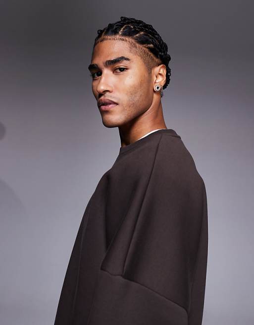DESIGN Premium Heavyweight Extreme Oversized Sweatshirt In Scuba-style Fabric In Brown