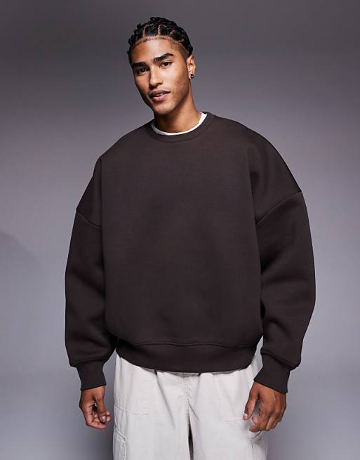 DESIGN premium heavyweight extreme oversized sweatshirt in scuba-style fabric in brown