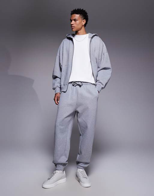 DESIGN Premium Heavyweight Extreme Oversized Zip Through Hoodie In 400gsm Grey Marl