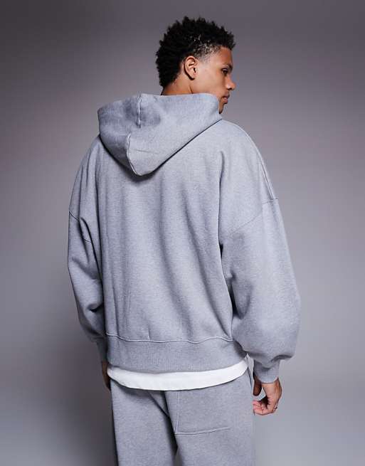 DESIGN Premium Heavyweight Extreme Oversized Zip Through Hoodie In 400gsm Grey Marl