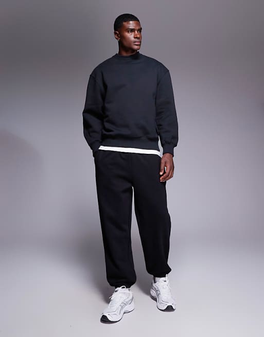 DESIGN premium heavyweight oversized joggers in 400gsm in black