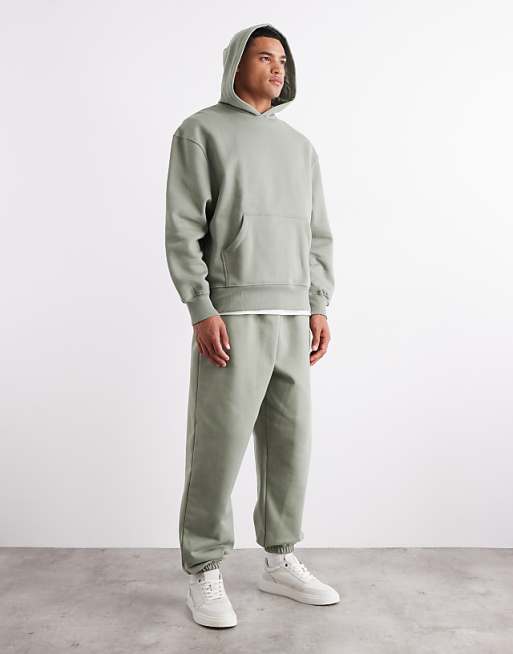 DESIGN premium heavyweight oversized joggers in 400gsm in dried sage
