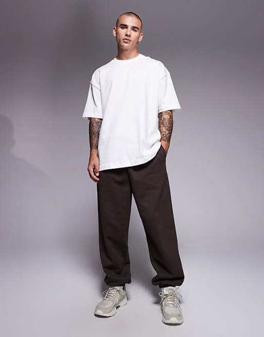 DESIGN Premium Heavyweight Oversized Joggers In 400gsm In Brown