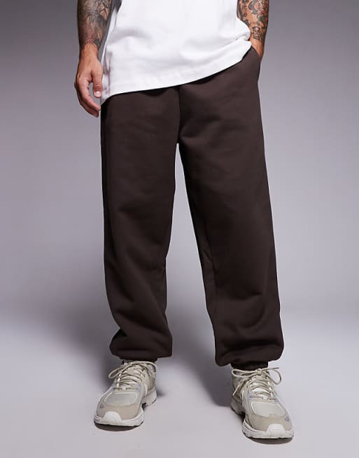 DESIGN premium heavyweight oversized joggers in 400gsm in brown