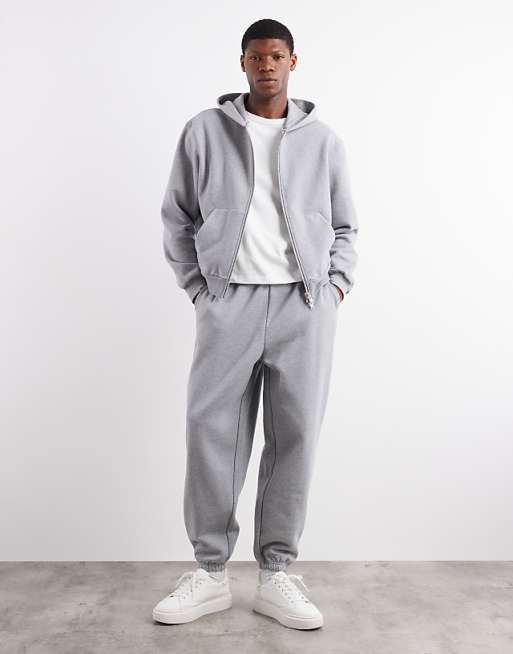 DESIGN premium heavyweight oversized joggers in 400gsm in grey marl