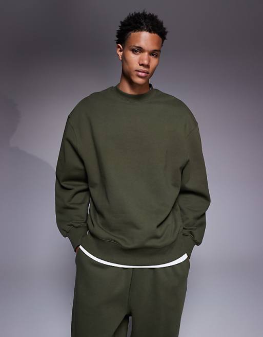 DESIGN premium heavyweight oversized sweatshirt in 400 gsm khaki